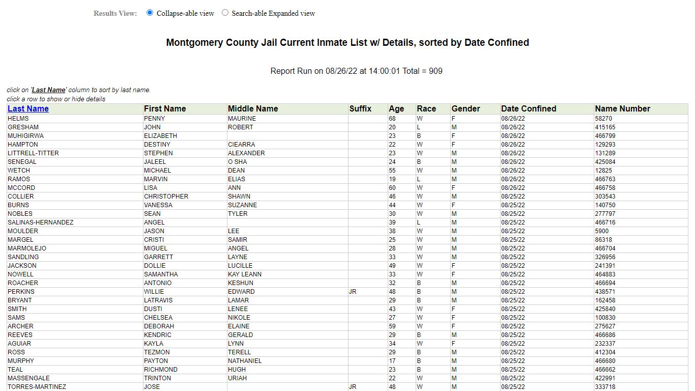 Jail Roster - Montgomery County, Texas